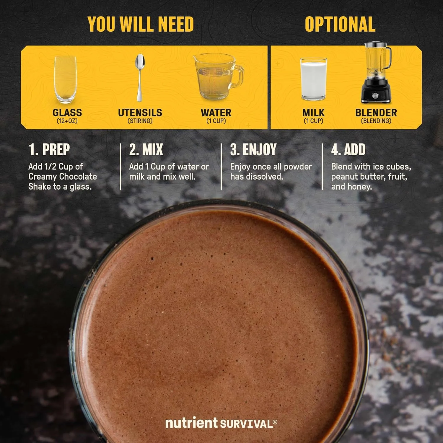 Whey Protein Powder Shake Chocolate Shake Gluten-Free, High-Protein Breakfast or Meal Replacement Shake, Perfect Dark Chocolate Smoothie Beverage (15 Servings)