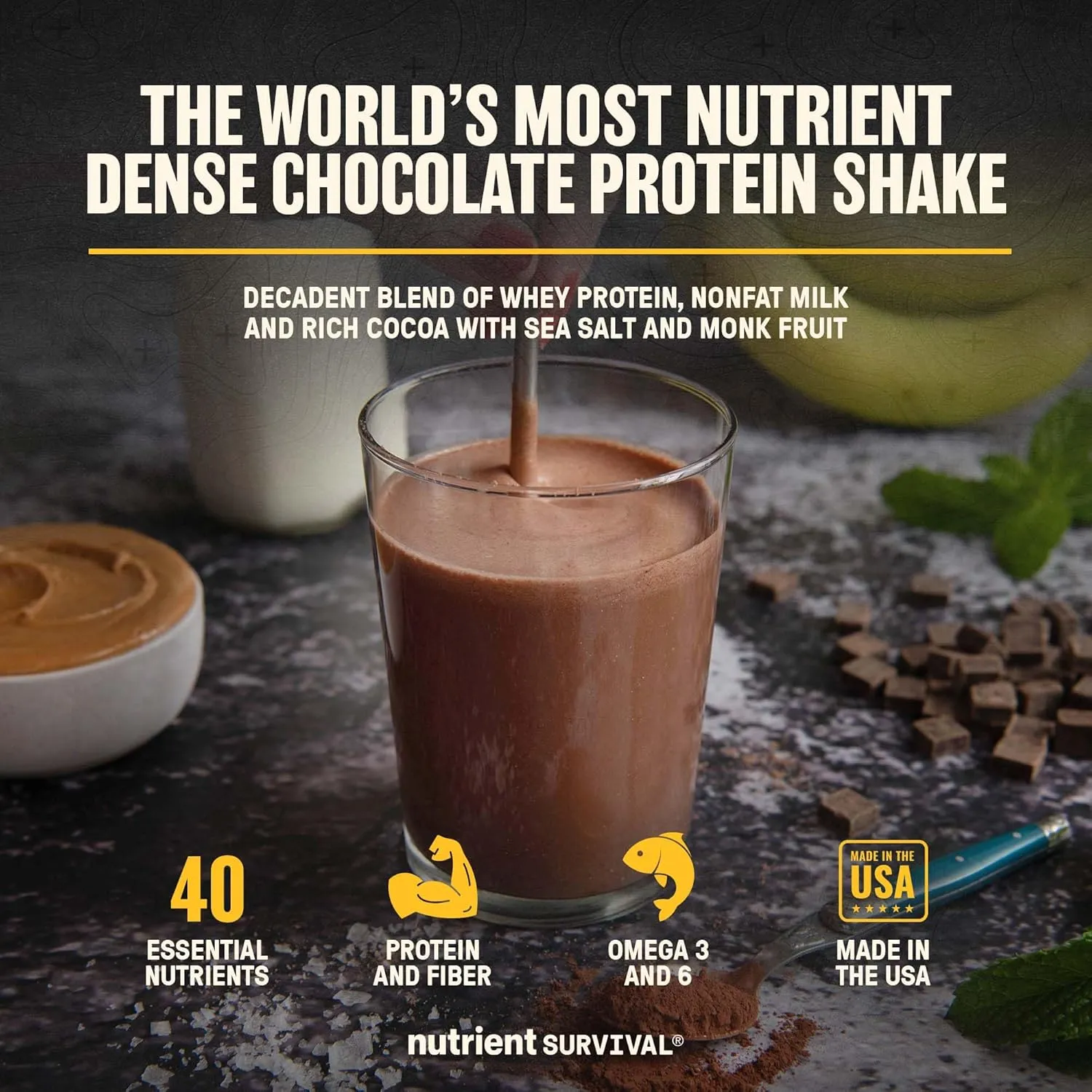 Whey Protein Powder Shake Chocolate Shake Gluten-Free, High-Protein Breakfast or Meal Replacement Shake, Perfect Dark Chocolate Smoothie Beverage (15 Servings)