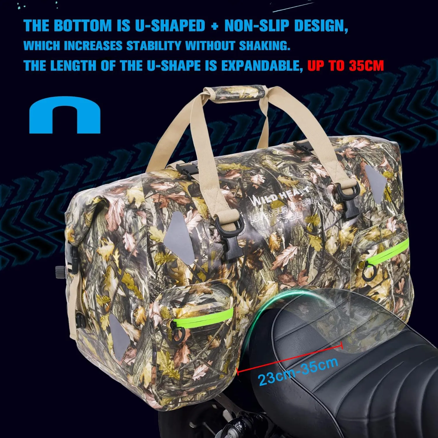 WILD HEART Dry Motorcycle Tail bag 70L/50L With Rope Straps and Inner Pocket Waterproof PVC 500D for Travel,Motorcycle and so on