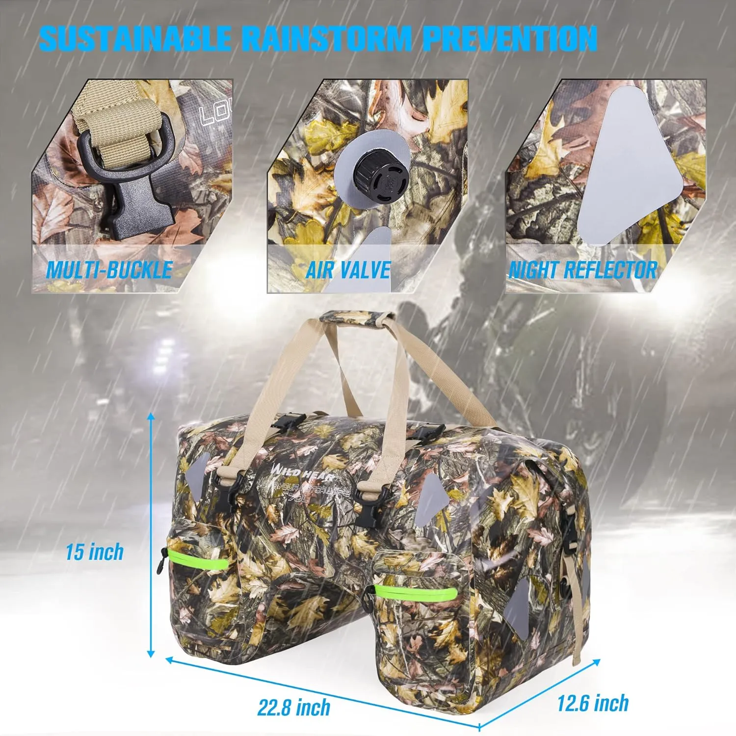 WILD HEART Dry Motorcycle Tail bag 70L/50L With Rope Straps and Inner Pocket Waterproof PVC 500D for Travel,Motorcycle and so on