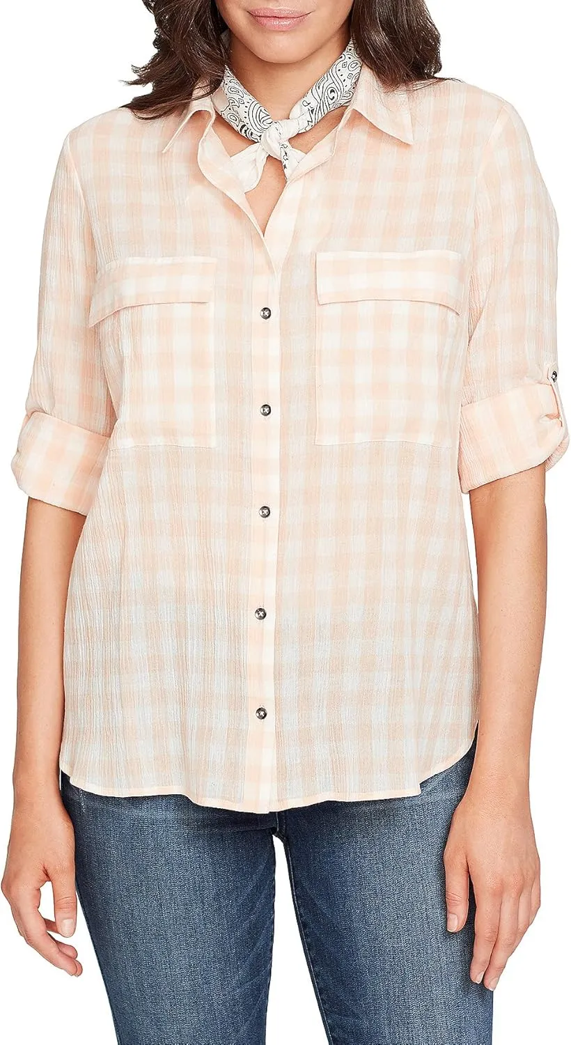 William Rast Women's Dalila Roll Tab Sleeve Shirt with Bandana
