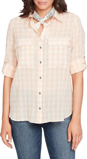 William Rast Women's Dalila Roll Tab Sleeve Shirt with Bandana