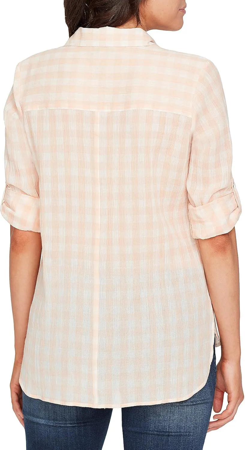 William Rast Women's Dalila Roll Tab Sleeve Shirt with Bandana