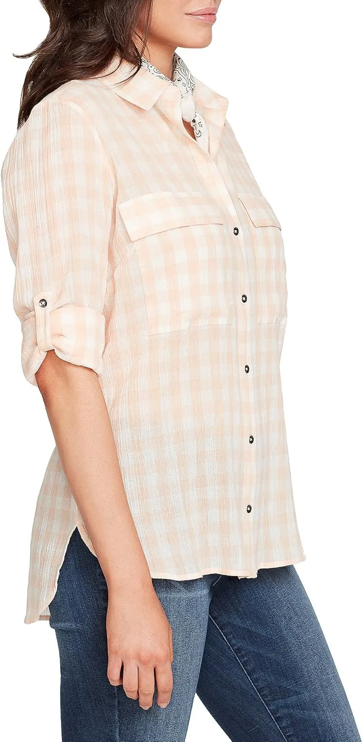 William Rast Women's Dalila Roll Tab Sleeve Shirt with Bandana