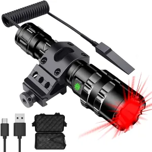 WINDFIRE Red Light Tactical Flashlight 1200 Lumens LED Hunting Hog Coyote Predator Weapon Lights Rechargeable 5 Modes Torch with Picatinny Rail Mount, Pressure Switch, Battery