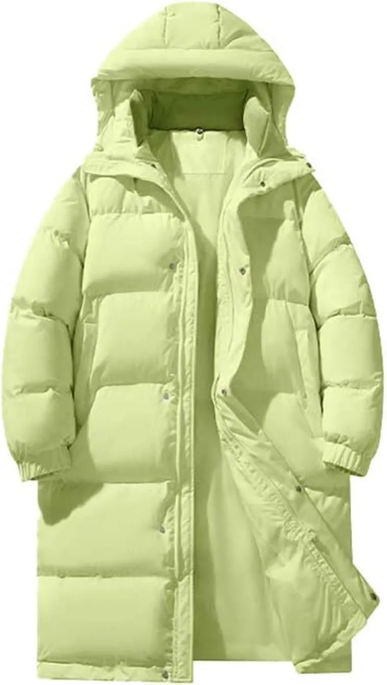 Winter Coat for Men Water Resistant Puffy Insulated Long Hooded Puffer Jacket Thicken Warm Zip Up Puffer with Pockets