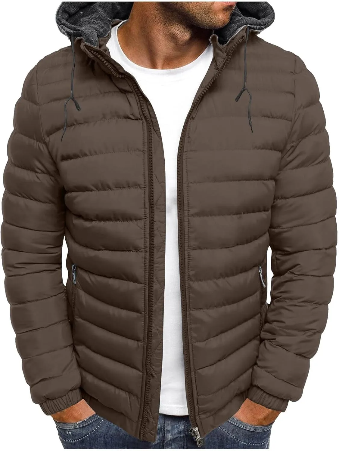 Winter Jackets for Men Lightweight Puffer Jacket Zip up Padded Coat Packable Down Jacket Quilted Insulated Jacket