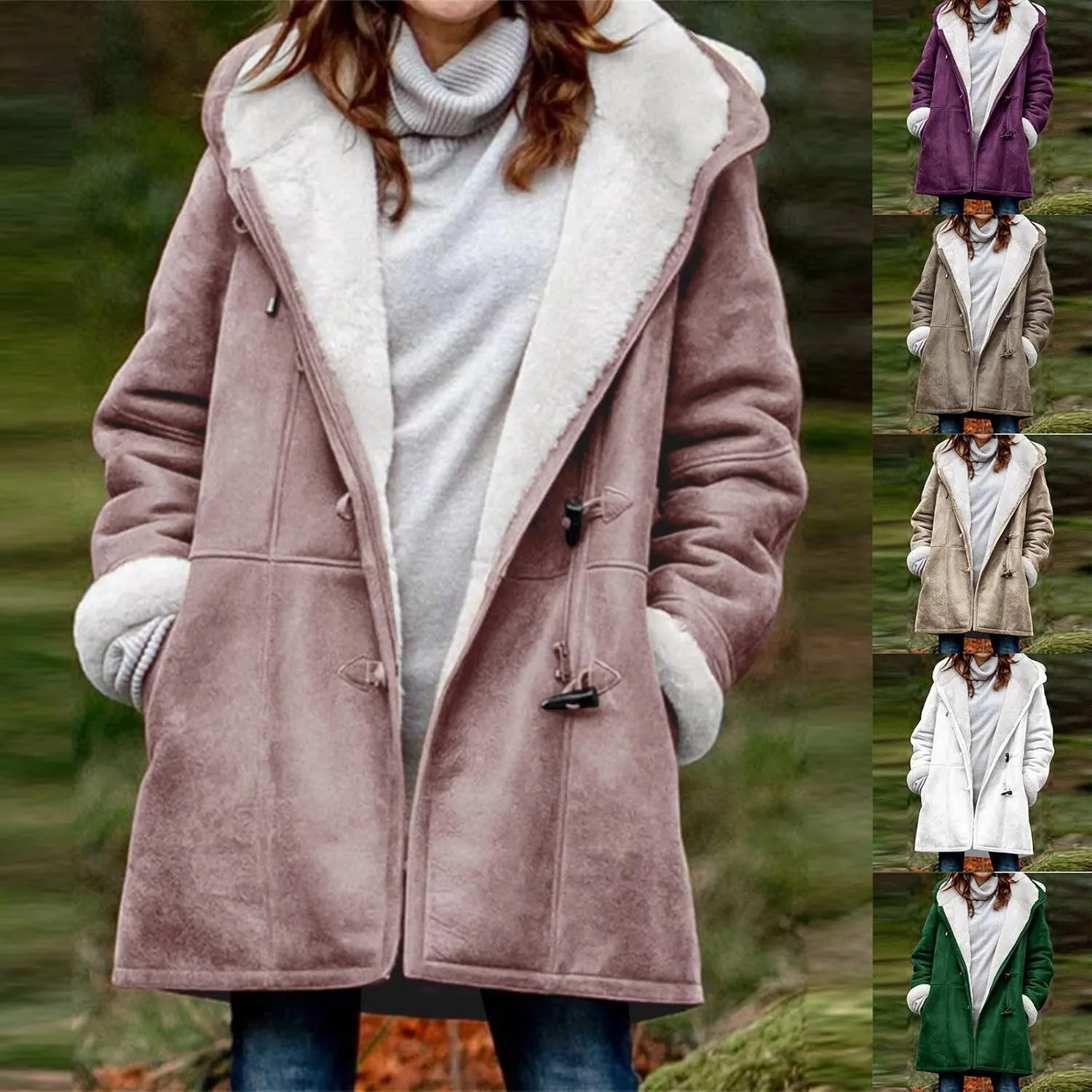 Winter Jackets for Women Sherpa Lined Suede Coat Thick Hooded Jacket Plus Size Parka Coat Warm Outerwear with Pockets