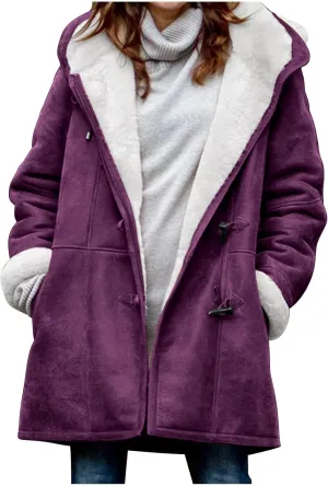 Winter Jackets for Women Sherpa Lined Suede Coat Thick Hooded Jacket Plus Size Parka Coat Warm Outerwear with Pockets