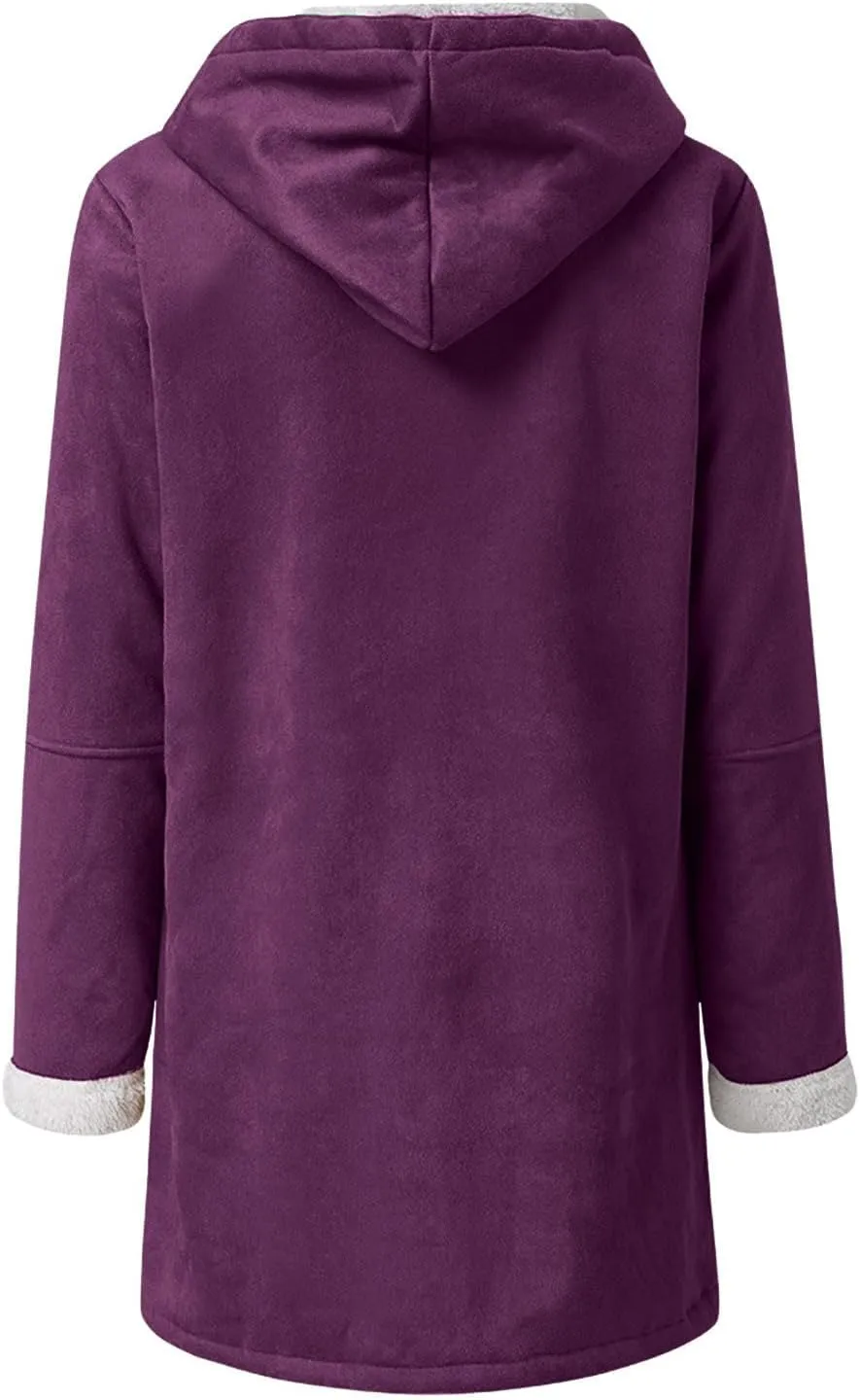 Winter Jackets for Women Sherpa Lined Suede Coat Thick Hooded Jacket Plus Size Parka Coat Warm Outerwear with Pockets