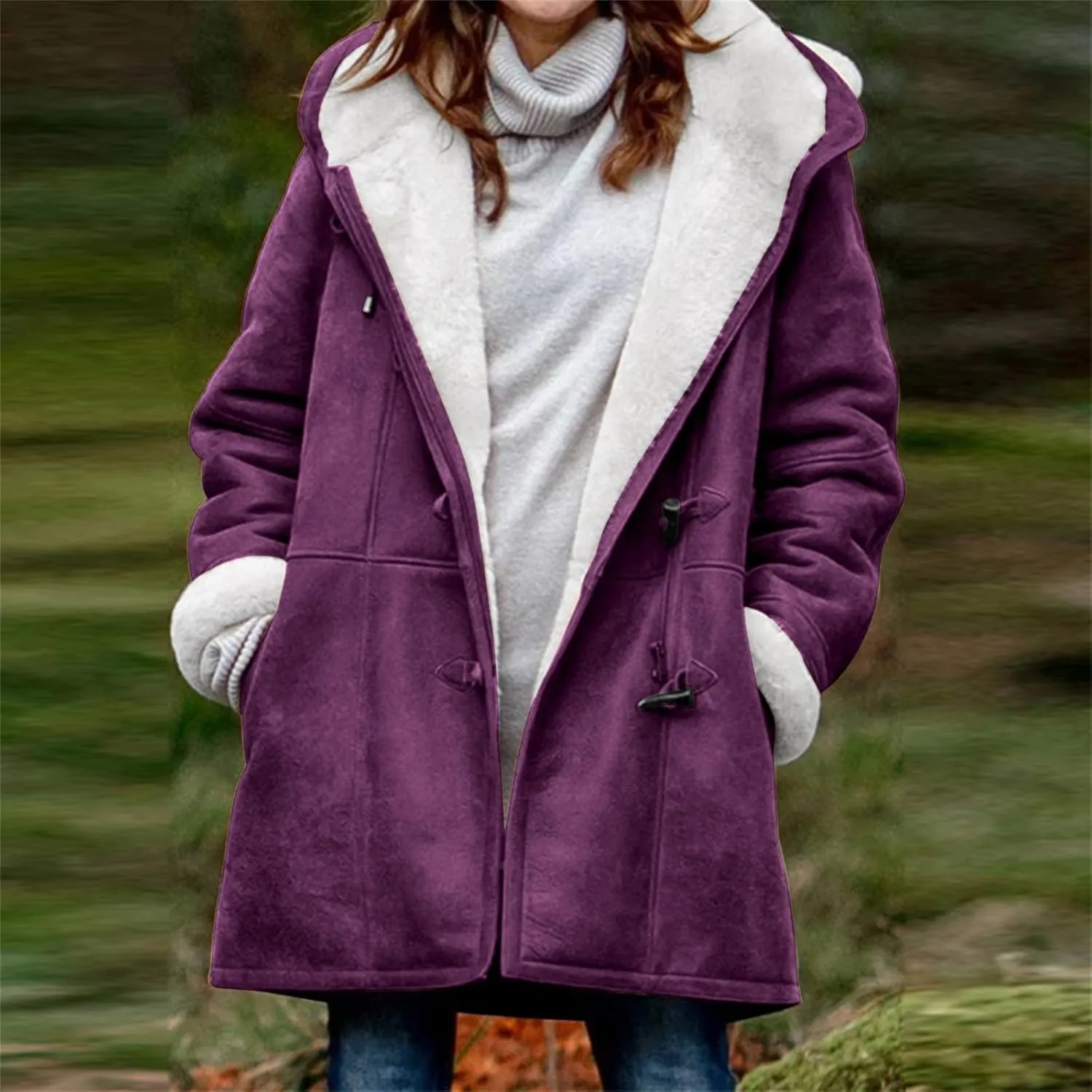 Winter Jackets for Women Sherpa Lined Suede Coat Thick Hooded Jacket Plus Size Parka Coat Warm Outerwear with Pockets