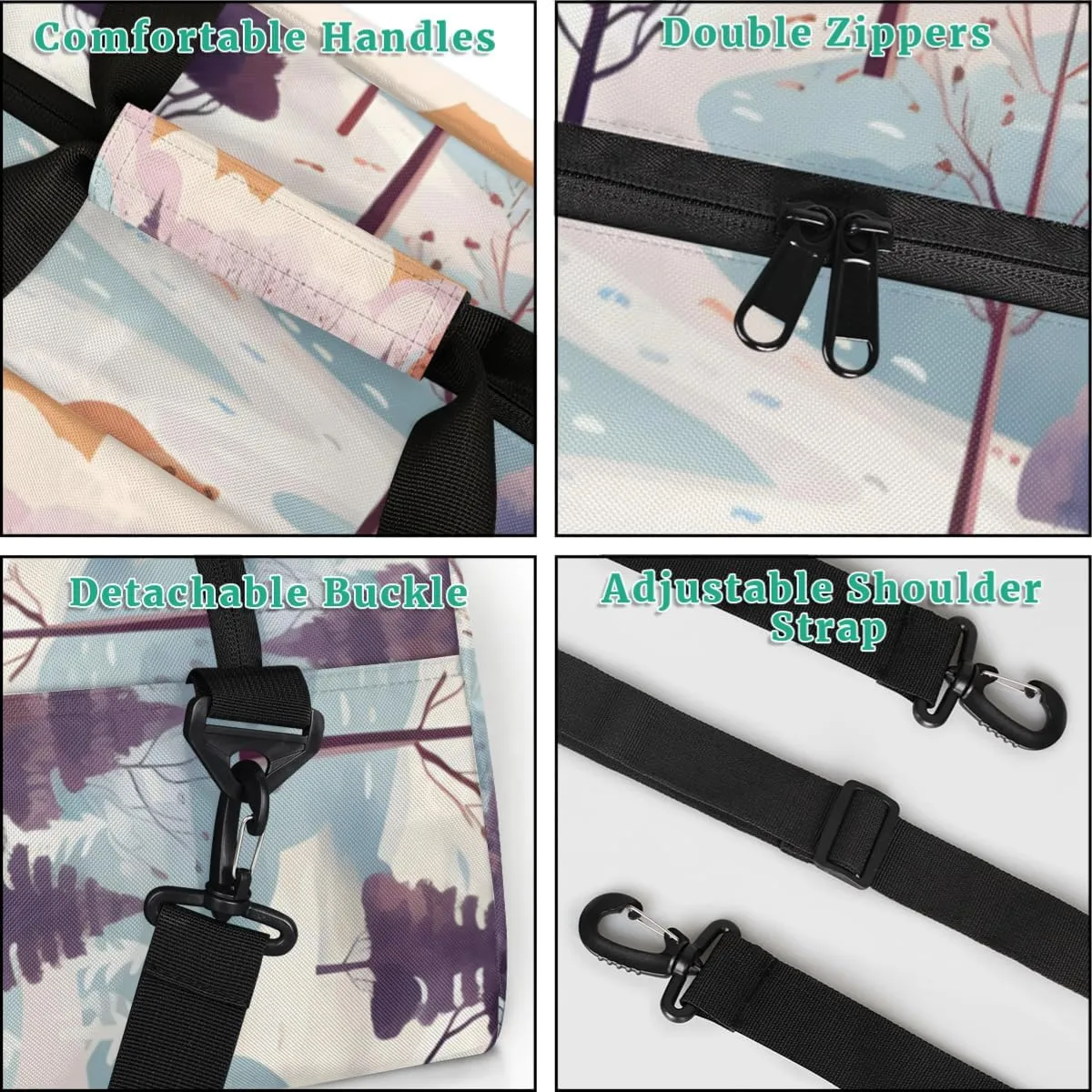 Winter Pine Tree Leaves Custom Sports Gym Bag Personalized Dance Bag Teens Travel Weekender Overnight Carry On Bag Boys Girls Waterproof