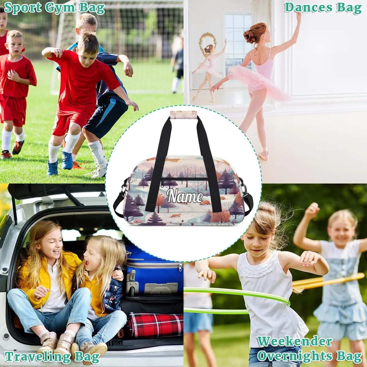Winter Pine Tree Leaves Custom Sports Gym Bag Personalized Dance Bag Teens Travel Weekender Overnight Carry On Bag Boys Girls Waterproof