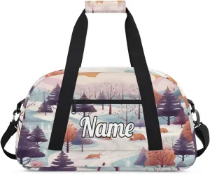 Winter Pine Tree Leaves Custom Sports Gym Bag Personalized Dance Bag Teens Travel Weekender Overnight Carry On Bag Boys Girls Waterproof