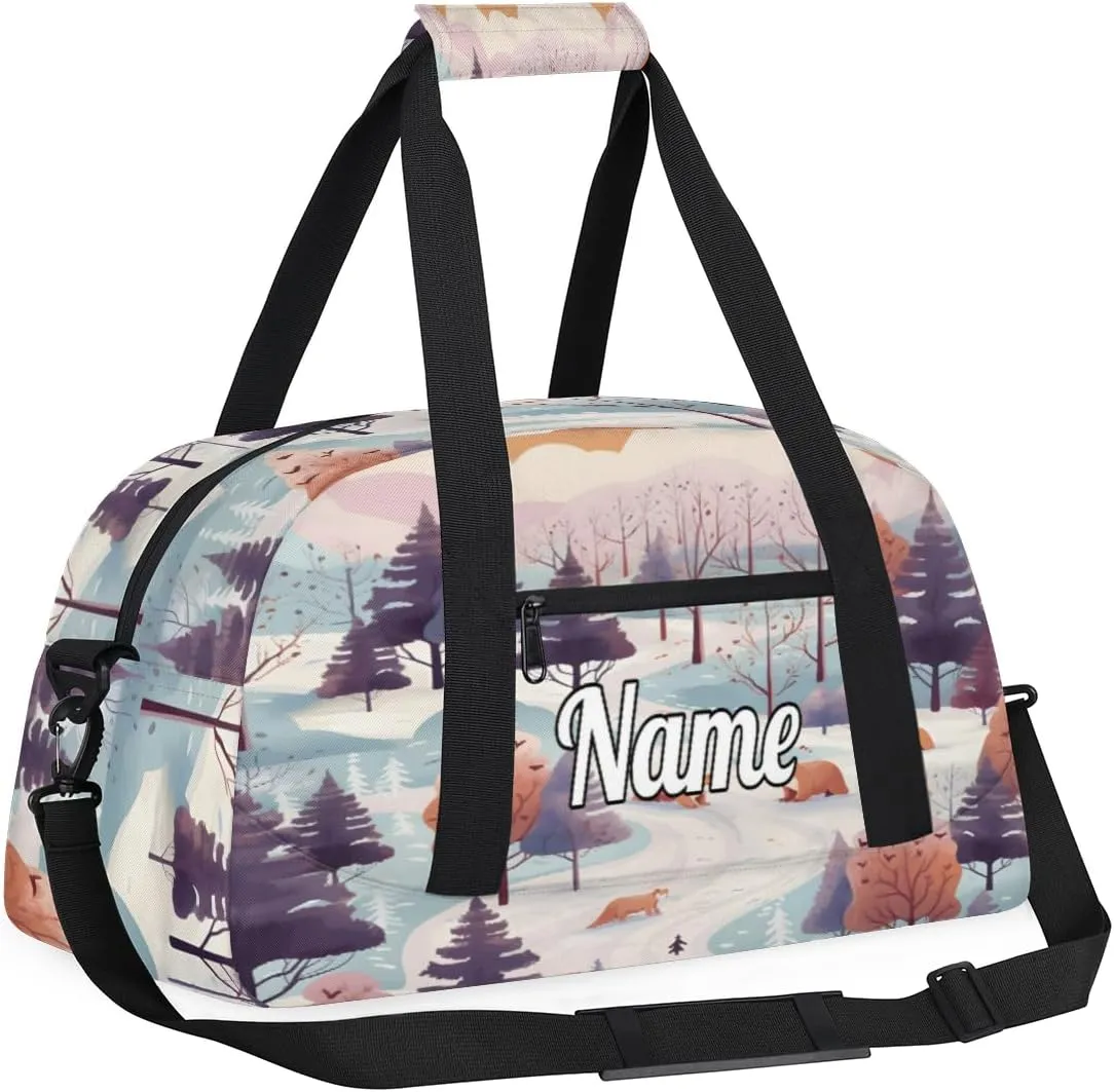 Winter Pine Tree Leaves Custom Sports Gym Bag Personalized Dance Bag Teens Travel Weekender Overnight Carry On Bag Boys Girls Waterproof