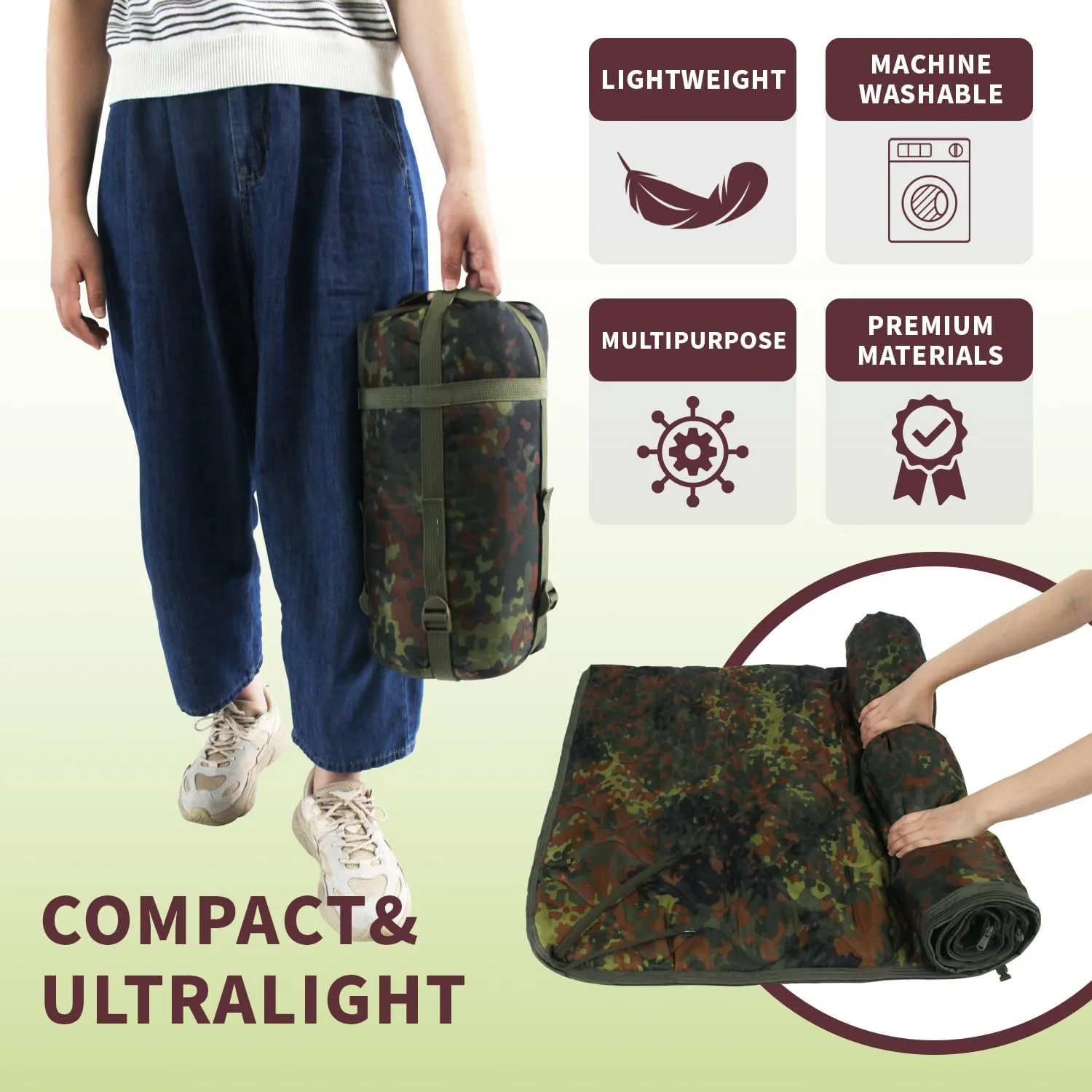WINWAY Outdoor Down Camping Blanket Military Camping Sleeping Bag with Zipper,Packable Waterproof Lightweight Poncho Liner for Hiking,Travel, Stadium