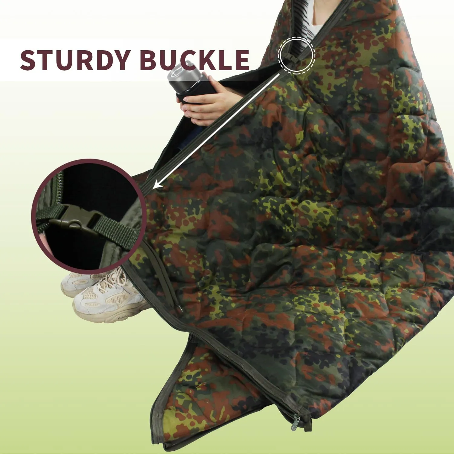 WINWAY Outdoor Down Camping Blanket Military Camping Sleeping Bag with Zipper,Packable Waterproof Lightweight Poncho Liner for Hiking,Travel, Stadium