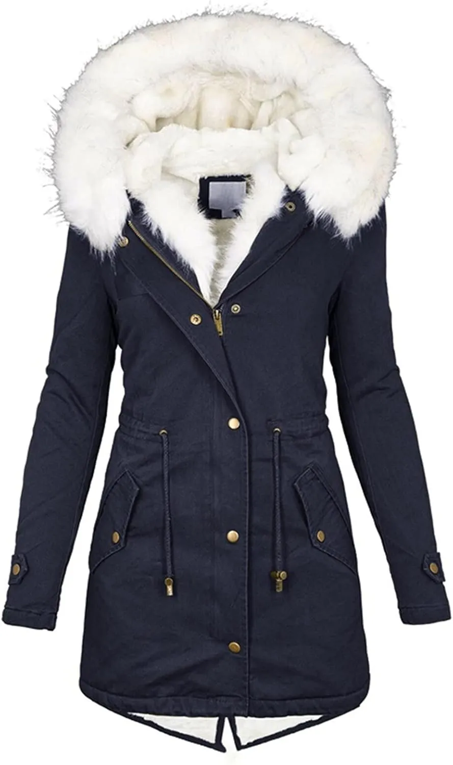 Women Down Puffer Jacket with Hood Trendy Winter Fashion Lined Hooded Snow Coat Jacket Outwear Long Jackets for