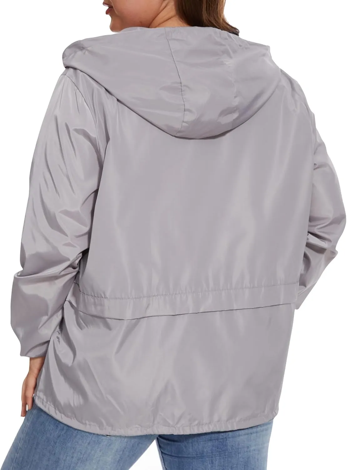 Women Plus Size Raincoat Lightweight Waterproof Windbreaker Packable Outdoor Hooded Rain Jacket