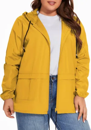 Women Plus Size Raincoat Lightweight Waterproof Windbreaker Packable Outdoor Hooded Rain Jacket