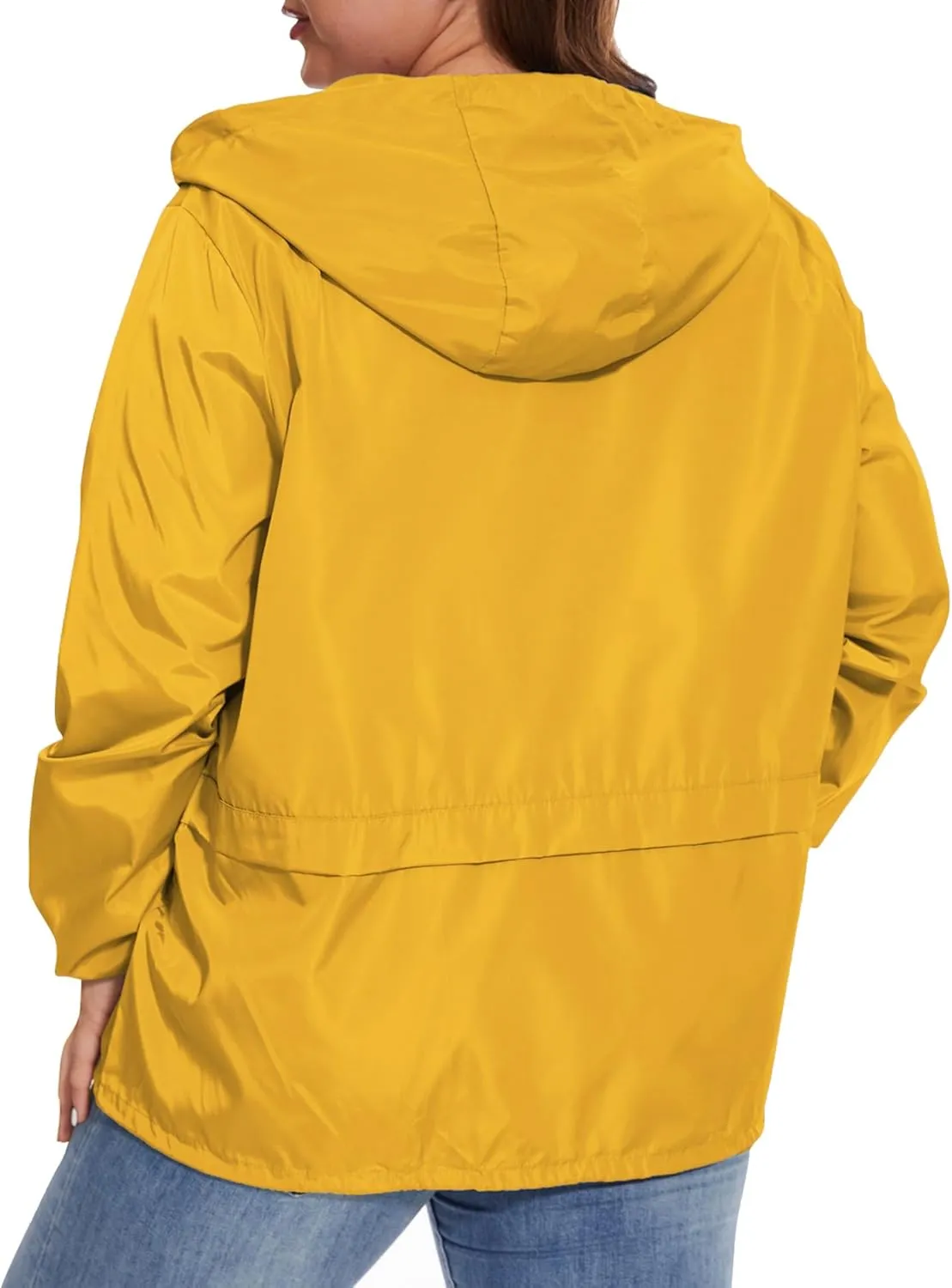 Women Plus Size Raincoat Lightweight Waterproof Windbreaker Packable Outdoor Hooded Rain Jacket