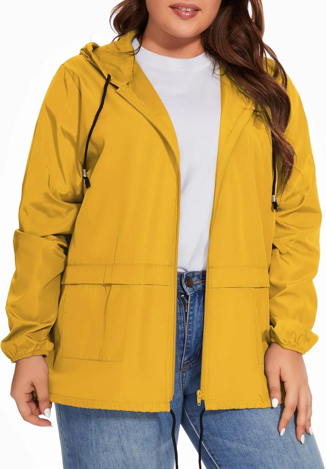 Women Plus Size Raincoat Lightweight Waterproof Windbreaker Packable Outdoor Hooded Rain Jacket