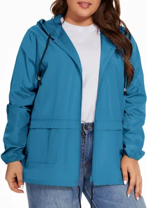 Women Plus Size Raincoat Lightweight Waterproof Windbreaker Packable Outdoor Hooded Rain Jacket