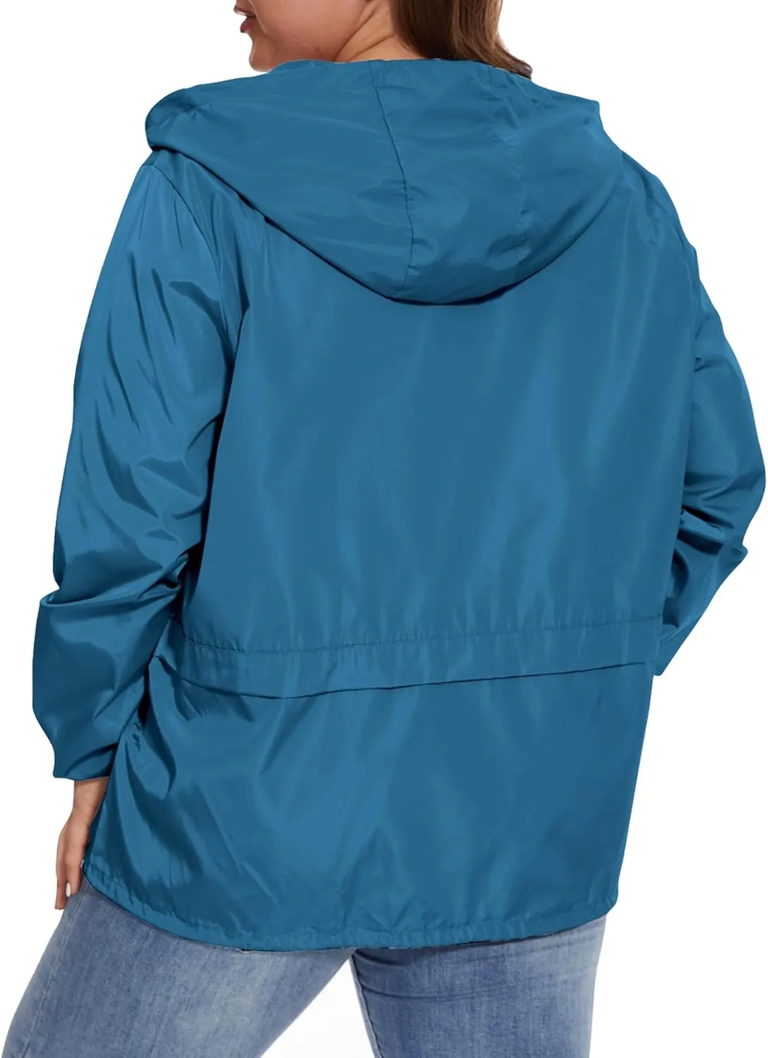 Women Plus Size Raincoat Lightweight Waterproof Windbreaker Packable Outdoor Hooded Rain Jacket