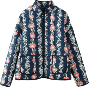 Women's Cropped Puffer Jacket Lightweight Floral Print Long Sleeve Padded Quilted Jackets Puffy Car