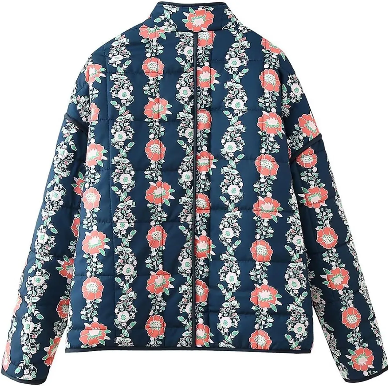Women's Cropped Puffer Jacket Lightweight Floral Print Long Sleeve Padded Quilted Jackets Puffy Car