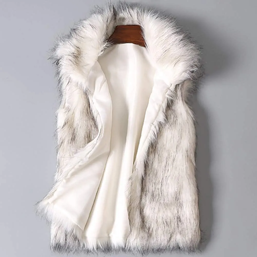 Womens Faux Fur Coat Casual Loose Sleeveless Vest Fuzzy Fleece Lapel Collar Jackets Winter Windproof Outerwear