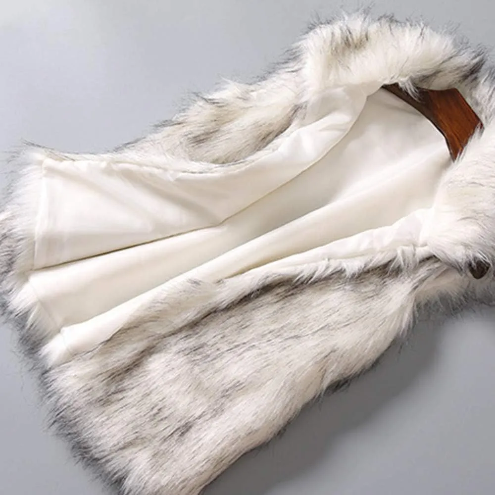 Womens Faux Fur Coat Casual Loose Sleeveless Vest Fuzzy Fleece Lapel Collar Jackets Winter Windproof Outerwear