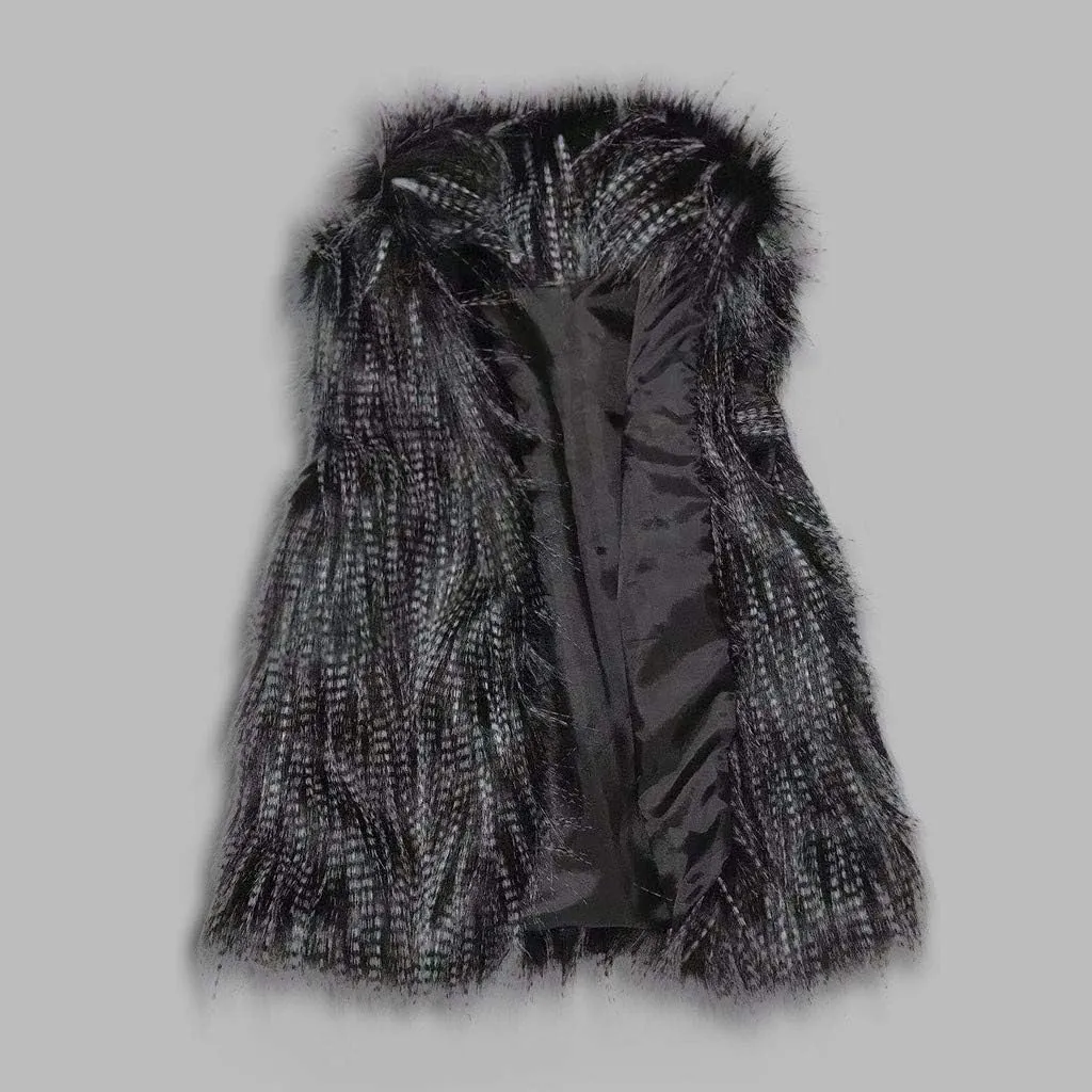 Womens Faux Fur Coat Casual Loose Sleeveless Vest Fuzzy Fleece Lapel Collar Jackets Winter Windproof Outerwear