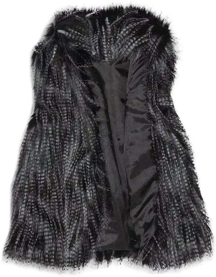 Womens Faux Fur Coat Casual Loose Sleeveless Vest Fuzzy Fleece Lapel Collar Jackets Winter Windproof Outerwear