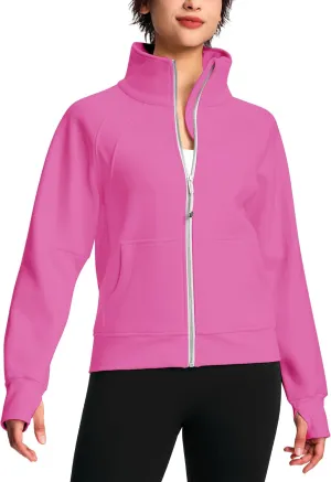 Womens Fleece Lined Half Zip Pullover Cotton Winter Warm Scuba Sweatshirt for Women with Thumbhole Pocket