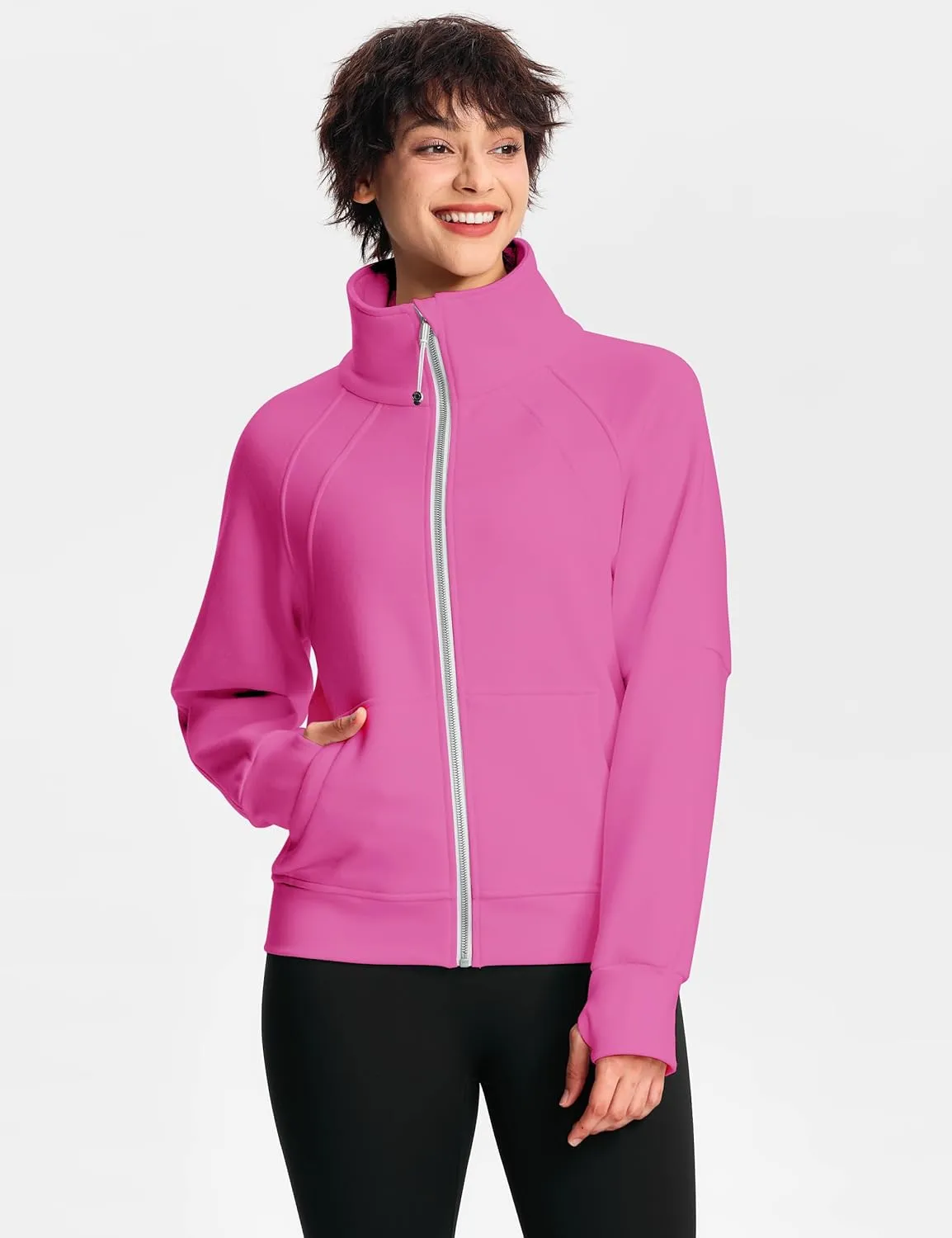 Womens Fleece Lined Half Zip Pullover Cotton Winter Warm Scuba Sweatshirt for Women with Thumbhole Pocket
