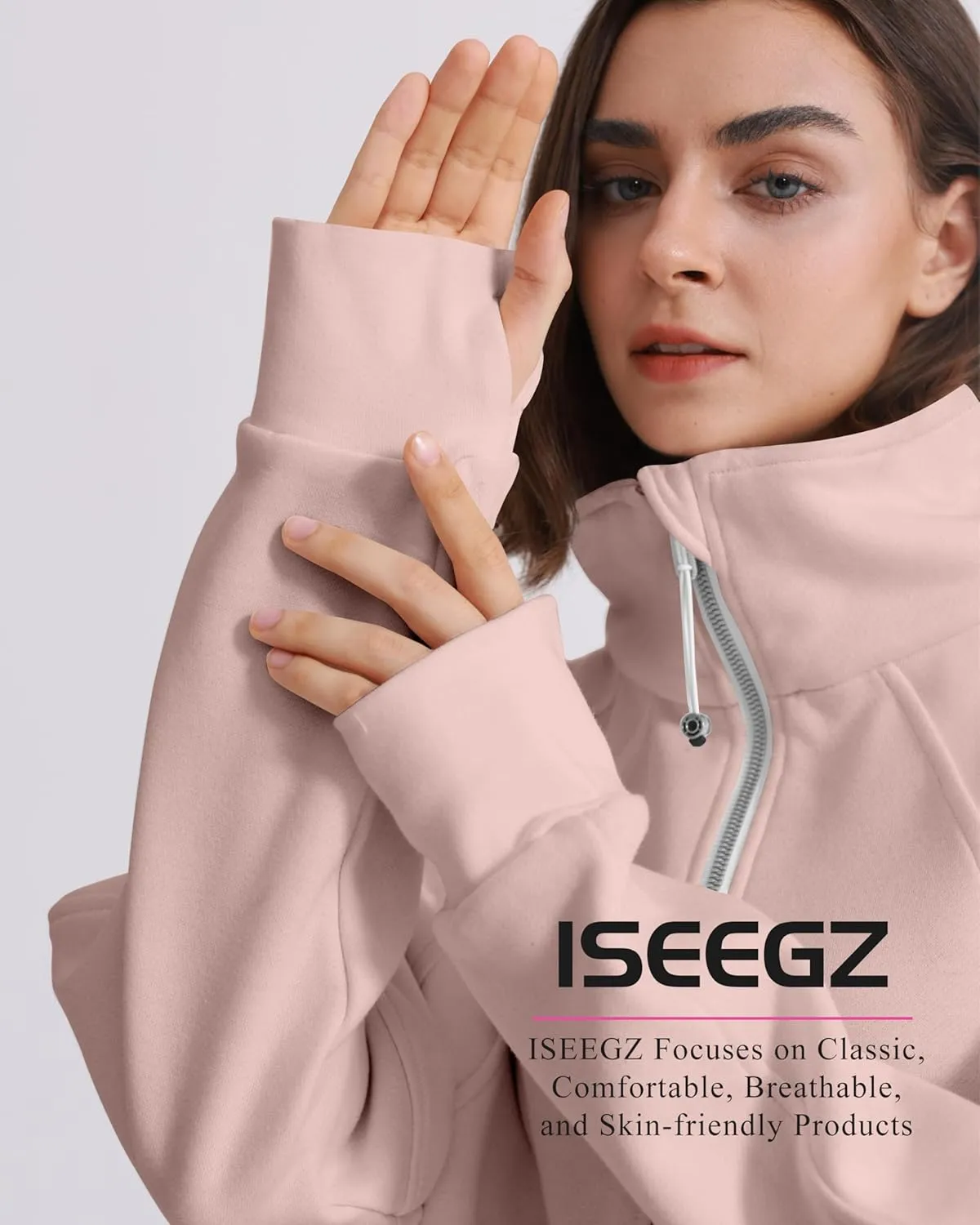 Womens Fleece Lined Half Zip Pullover Cotton Winter Warm Scuba Sweatshirt for Women with Thumbhole Pocket