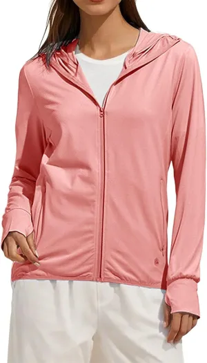 Womens Full Zipper Sun Protection Hoodie Performance Hiking Sun Shirt Quick Dry UPF 50  UV Jacket with Thumb Holes