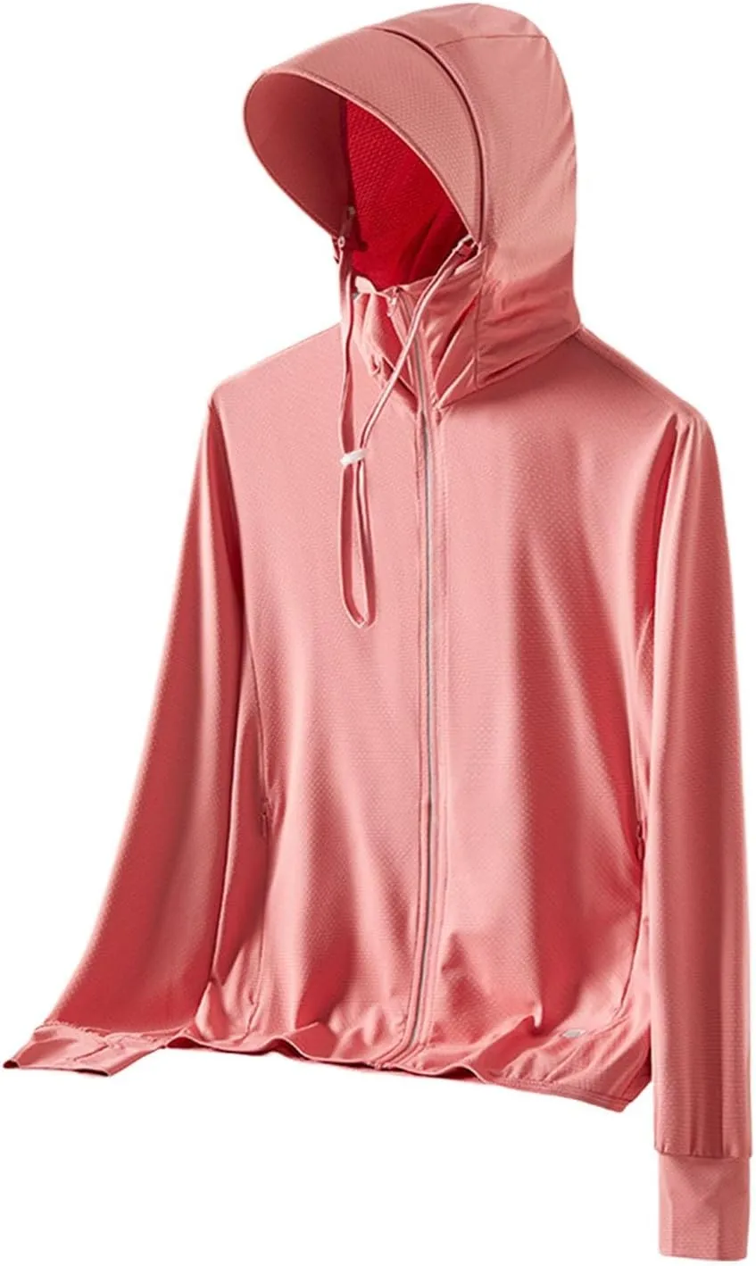 Womens Full Zipper Sun Protection Hoodie Performance Hiking Sun Shirt Quick Dry UPF 50  UV Jacket with Thumb Holes