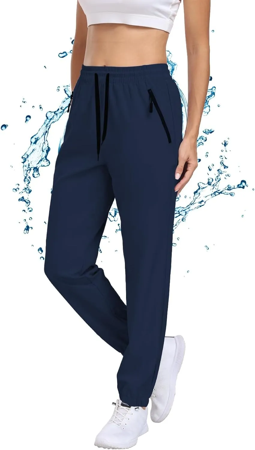 Womens Hiking Pants Waterproof Quick Dry Elastic Waist Drawstring Sweatpants UPF 50  Lightweight Travel Casual