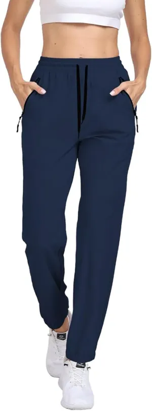 Womens Hiking Pants Waterproof Quick Dry Elastic Waist Drawstring Sweatpants UPF 50  Lightweight Travel Casual