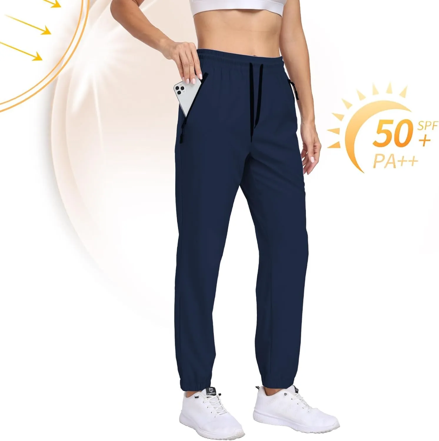 Womens Hiking Pants Waterproof Quick Dry Elastic Waist Drawstring Sweatpants UPF 50  Lightweight Travel Casual