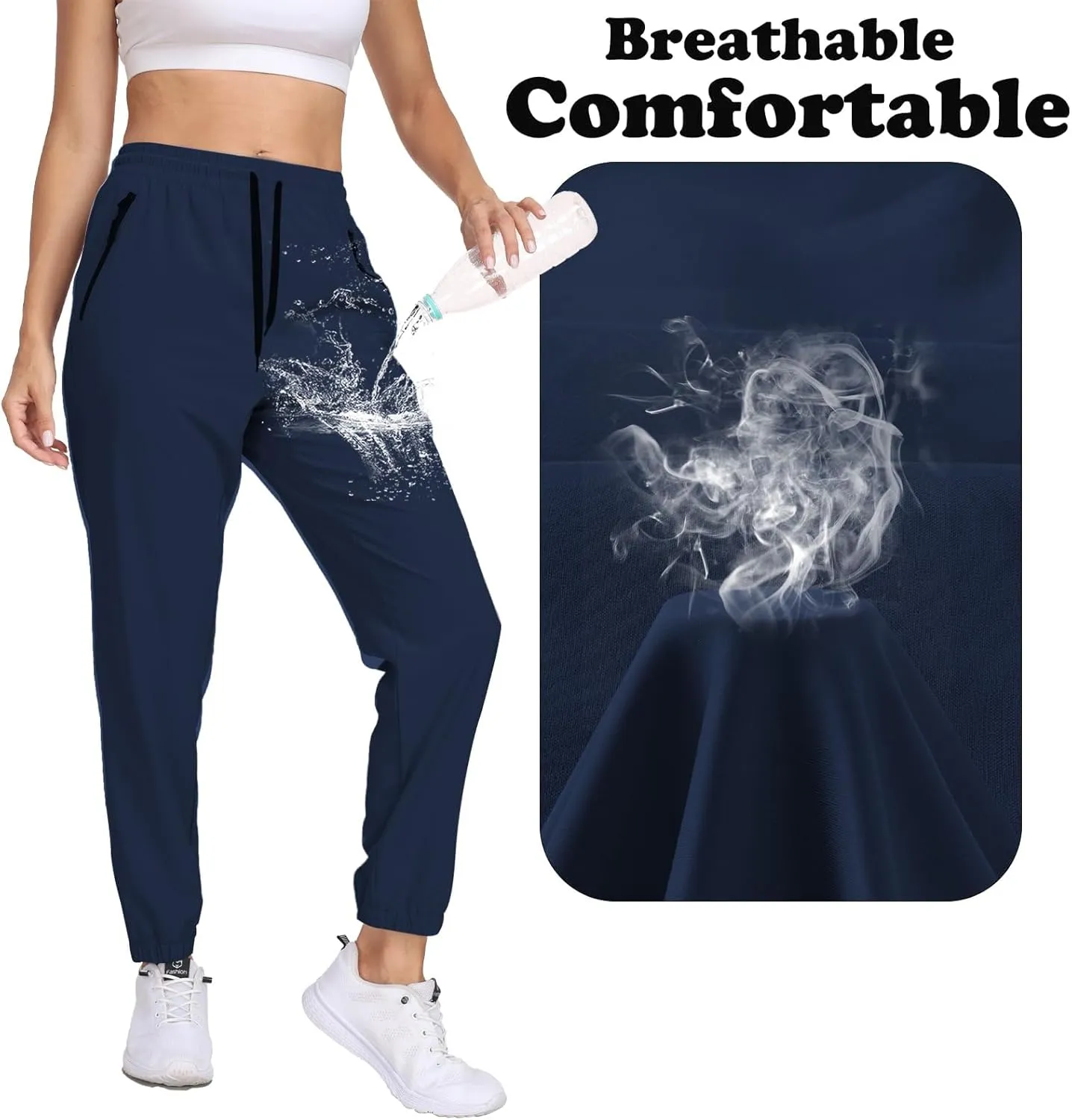Womens Hiking Pants Waterproof Quick Dry Elastic Waist Drawstring Sweatpants UPF 50  Lightweight Travel Casual