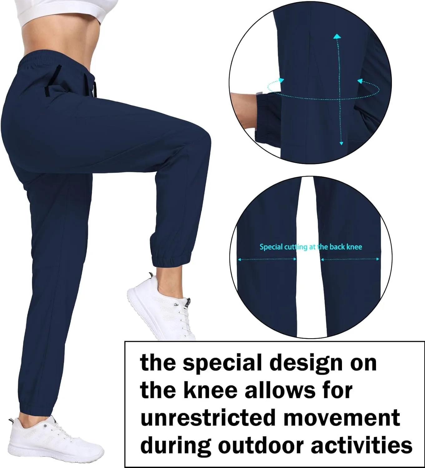 Womens Hiking Pants Waterproof Quick Dry Elastic Waist Drawstring Sweatpants UPF 50  Lightweight Travel Casual