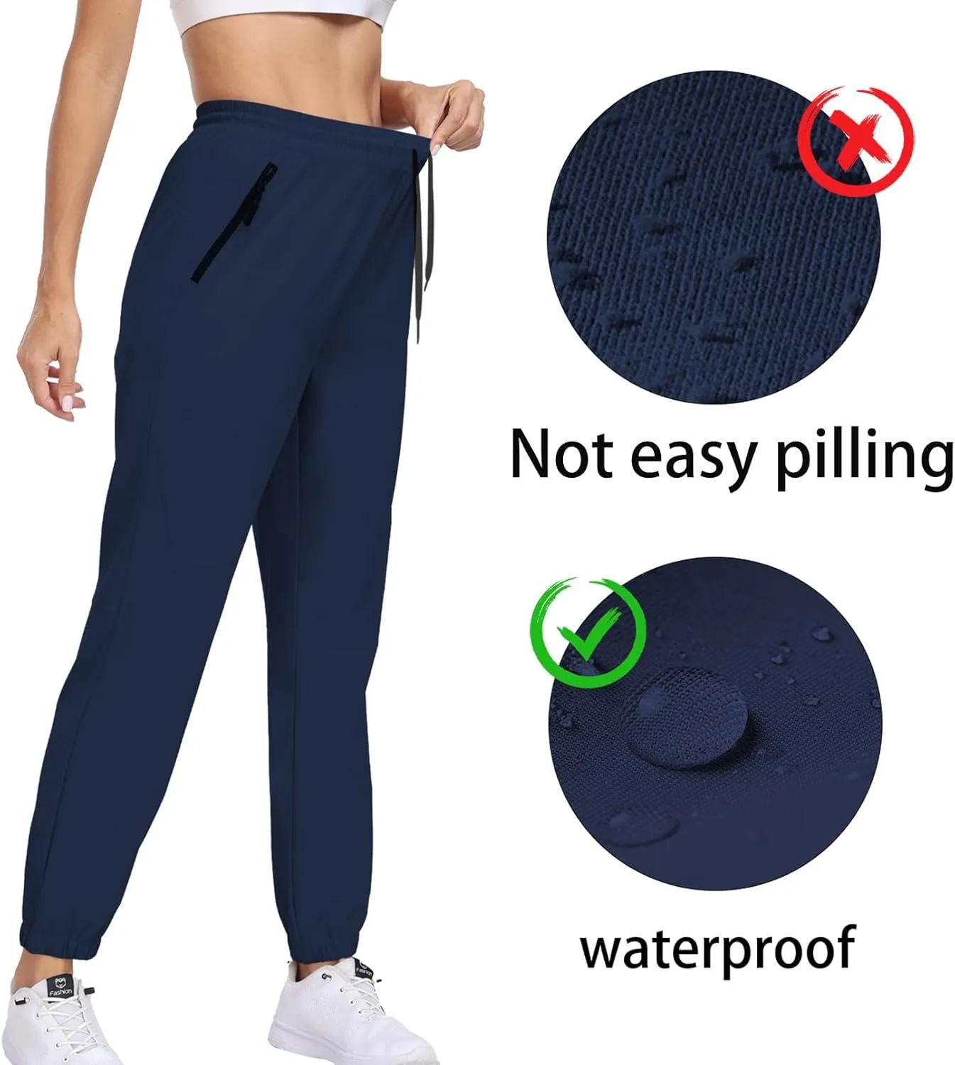 Womens Hiking Pants Waterproof Quick Dry Elastic Waist Drawstring Sweatpants UPF 50  Lightweight Travel Casual
