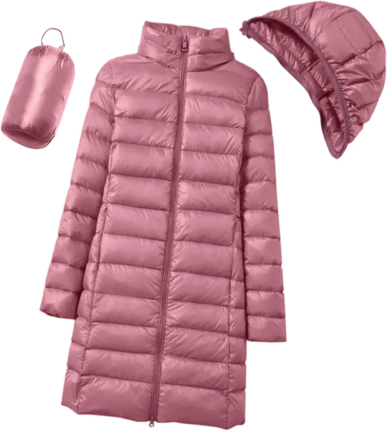 Women's Long Down Coat Packable Puffer Jacket Hooded Winter Ultra Light Quilted Winter Coat with Pocket Outerwear
