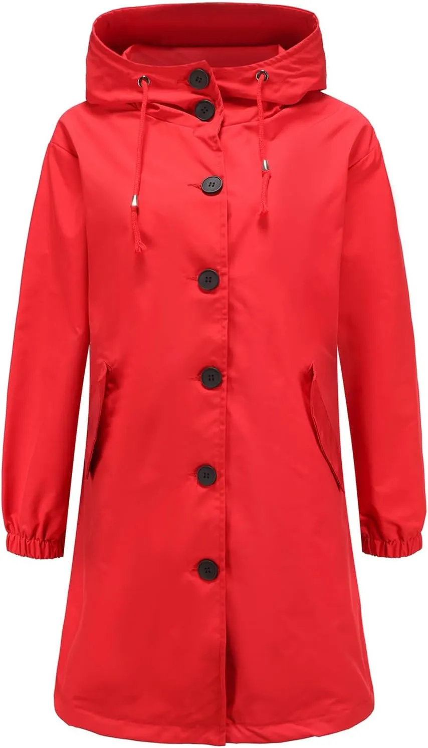 Women's Long Rain Jacket Windproof with Hood Button Trench Coat Travel Raincoats Outdoor Active Coats
