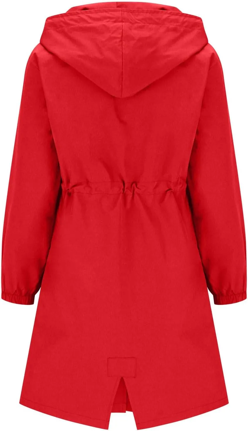 Women's Long Rain Jacket Windproof with Hood Button Trench Coat Travel Raincoats Outdoor Active Coats