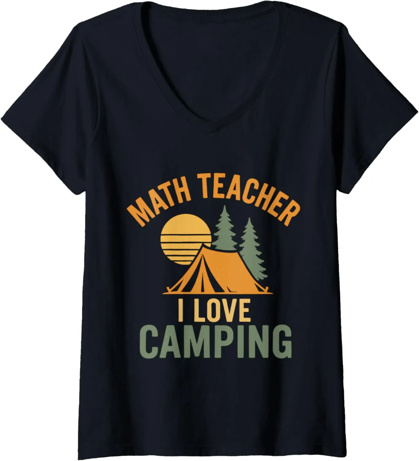 Womens Math Teacher Camping Tent Retro Style V-Neck T-Shirt