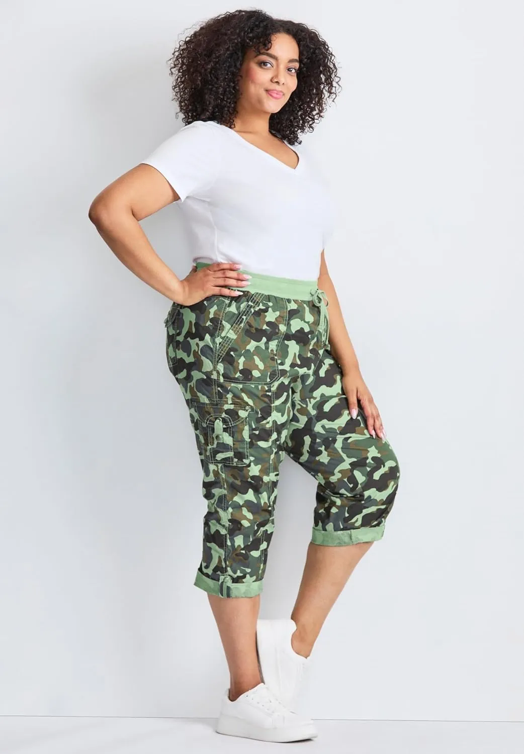 Women's Plus Size Cotton Roll Up Capri